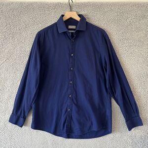 MICHAEL KORS Button Shirt Mens 16 32/33 L Large Blue Stretch Cotton Slim Fit